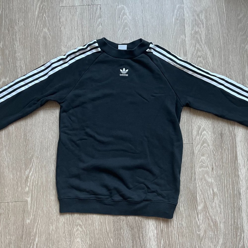 adidas Black/White Stripe Long-Sleeved Tee (S - Small)